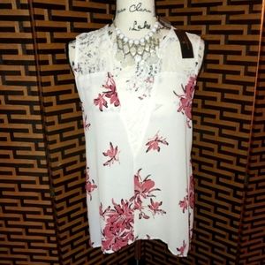 Worthington Lace Floral Semi- Sheer Sleeveless Blouse Sz: L- NWT